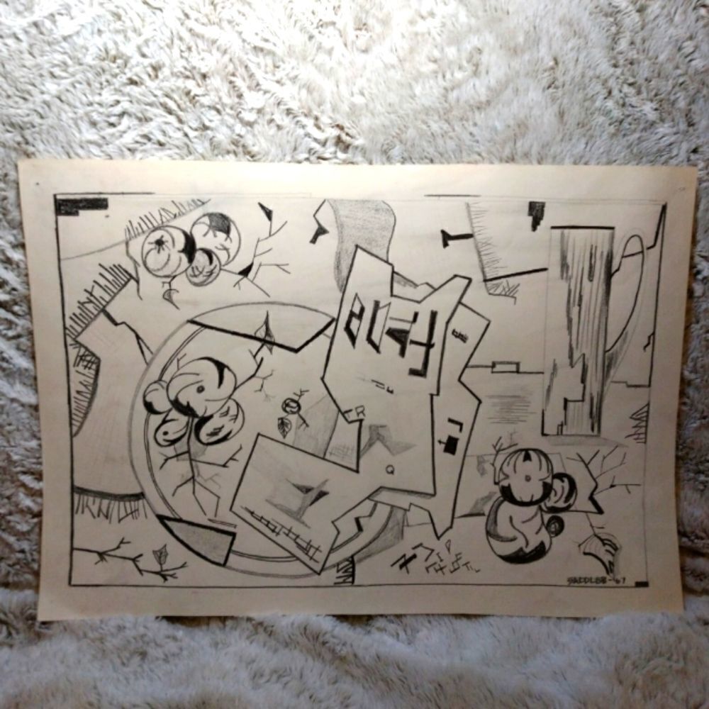 Charcoal drawing, signed by artist.